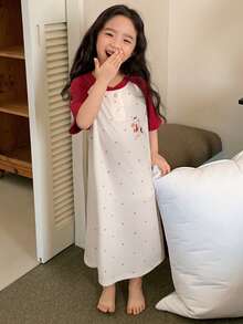 DAZY Young Girl Colorblock Knit Round Neck Nightgown Loungewear Summer - Multicolor - View 1
