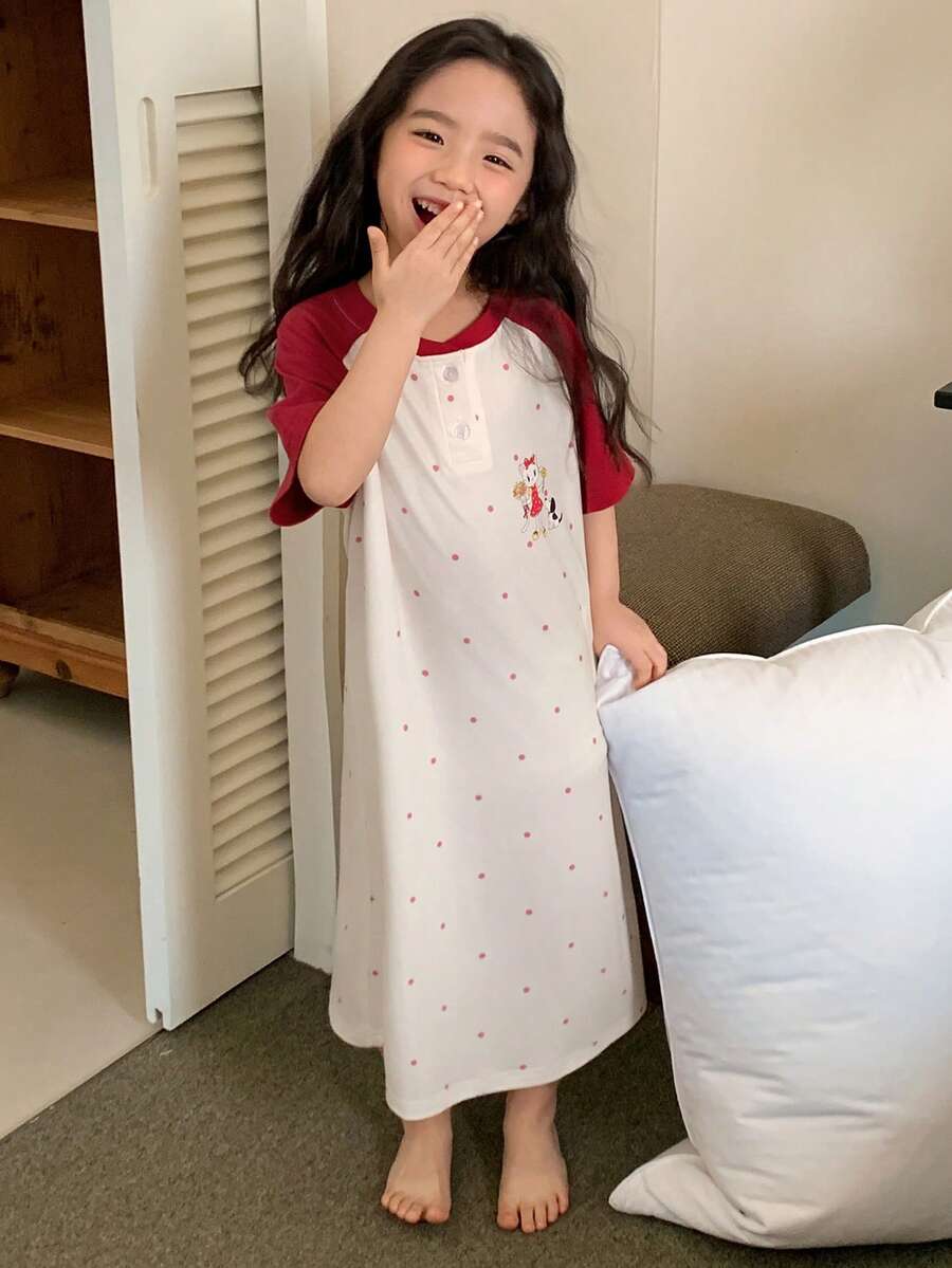 DAZY Young Girl Colorblock Knit Round Neck Nightgown Loungewear Summer - Multicolor - View 1