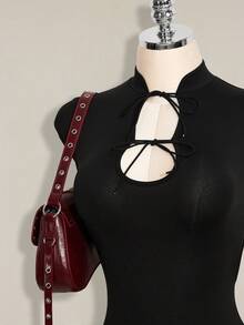SHEIN ICON Đầm mini ôm sát cơ thể thanh lịch màu trơn khoét eo xoắn dành cho nữ - màu đen - Xem 6