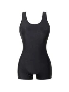 Swim SPRTY 女士夏季运动冲浪服，黑色流线型露背交叉镂空修身无袖短款泳衣，露背连体泳衣，适合海滩穿着 - 黑色 - 查看 3