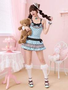 ROMWE Kawaii 女士波点荷叶边吊带背心 - 彩色 - 查看 1