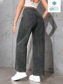 Jeanoix 女士休闲直筒口袋牛仔裤 - 深灰色 - 查看 2