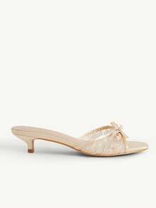 CUCCOO CHICEST 女士时尚蝴蝶结露趾高跟凉鞋，夏季 - 香檳色 - 查看 8