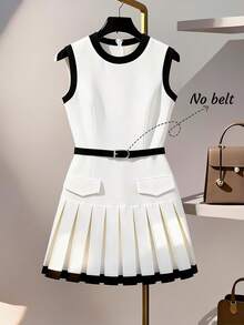 SHEIN Franclia Women's Casual Sleeveless Contrast Color Dress - White - View 1