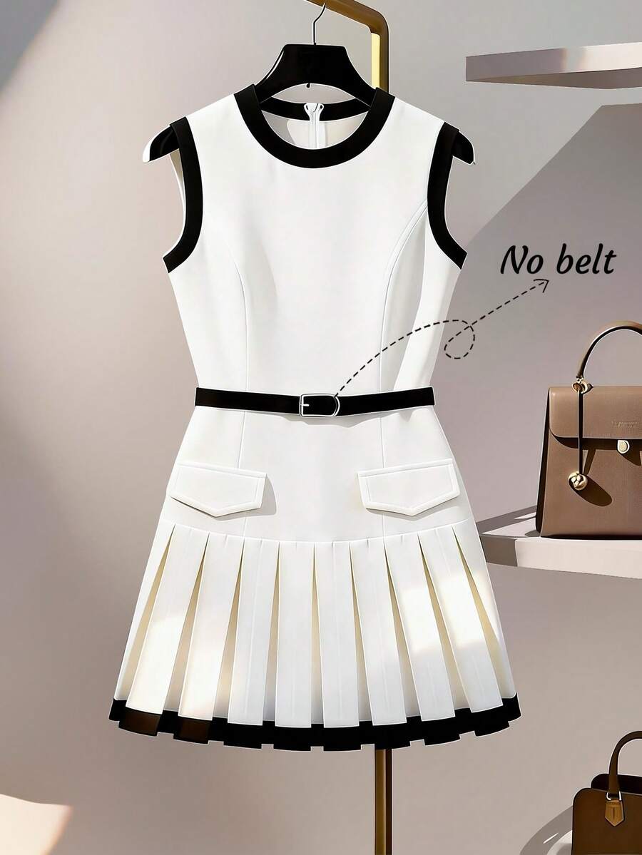 SHEIN Franclia Women's Casual Sleeveless Contrast Color Dress - White - View 1