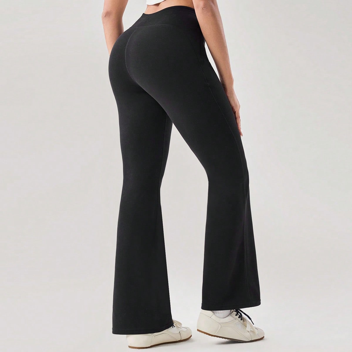 Pantalones negros para mujer de uso exterior, unicolor, casuales, de yoga, gimnasio, cintura alta, ajustados, con pierna acampanada, pantalones deport