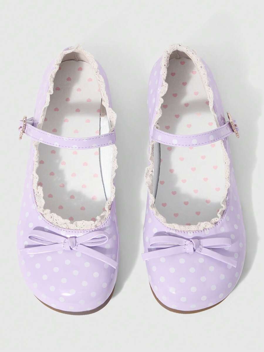 ROMWE Kawaii Giày lười da màu nâu, kiểu Mary Jane, có nơ, dành cho nữ, thích hợp làm quà Giáng sinh. - Điểm sóng da sáng màu tím - Xem 1