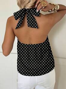 SHEIN EZwear Casual Retro Style Vacation Polka Dot Full Print Pattern Women Top, Suitable For Spring/Summer, Vacation, Retro Party - Multicolor - View 2