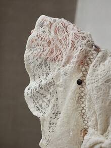 MOTF PREMIUM LACE TWIST FRONT CONTRAST SEQUIN SHELL DETAIL PEPLUM HEM TIE BACKLESS HALTER TOP - Apricot - View 7