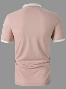 Manfinity Homme 男士休闲撞色滚边短袖Polo衫，夏季裸色Polo衫，男士T领T恤，男士Polo衫，男士夏季纯色短袖休闲通勤Polo衫，男士高尔夫球衫，适合日常休闲、周末旅行、户外活动、探险旅行、轻松的工作环境或半正式场合，可作为男友/丈夫礼物、周年纪念/生日礼物、派对、夏季假期、沙滩装、夏威夷婚礼以及春夏穿着。 - 粉色 - 查看 2