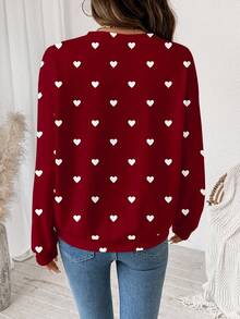 SHEIN LUNE 简约爱心图案印花圆领宽松女式卫衣，非常适合情人节、节日派对和聚会。 - 彩色 - 查看 3