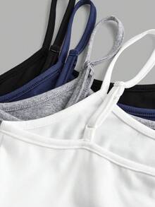 SHEIN Girlism Tween Girl Casual Sports Minimalist Basic Knit Solid Color Fitted Cropped Camisole Tank Top 4pcs Set Tween Girl - Navy Blue - View 3