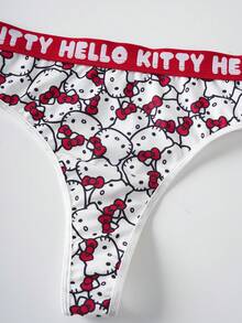 HELLO KITTY AND FRIENDS | SHEIN 女士可爱猫咪印花圆领吊带背心和内裤套装，舒适 - 紅白色 - 查看 5