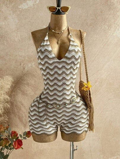 Soleia Sexy Spaghetti Strap Hollow Out Metallic Starfish Jumpsuit For Women, Backless Tie Up Vacation, Date, Afternoon Tea, Holiday, Music Festival, Boho, Beach, Summer