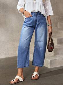 EMERY ROSE Quần jeans nữ màu trơn, túi xéo, kiểu dáng thường ngày, đa năng. - Màu xanh lam - Xem 9