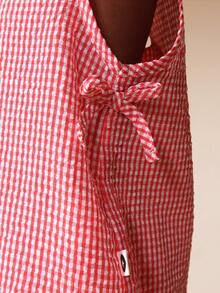 SUMWON 女童格纹背心阔腿裤两件套套装，饰有锯齿花边，夏季服装 - 紅色 - 查看 6