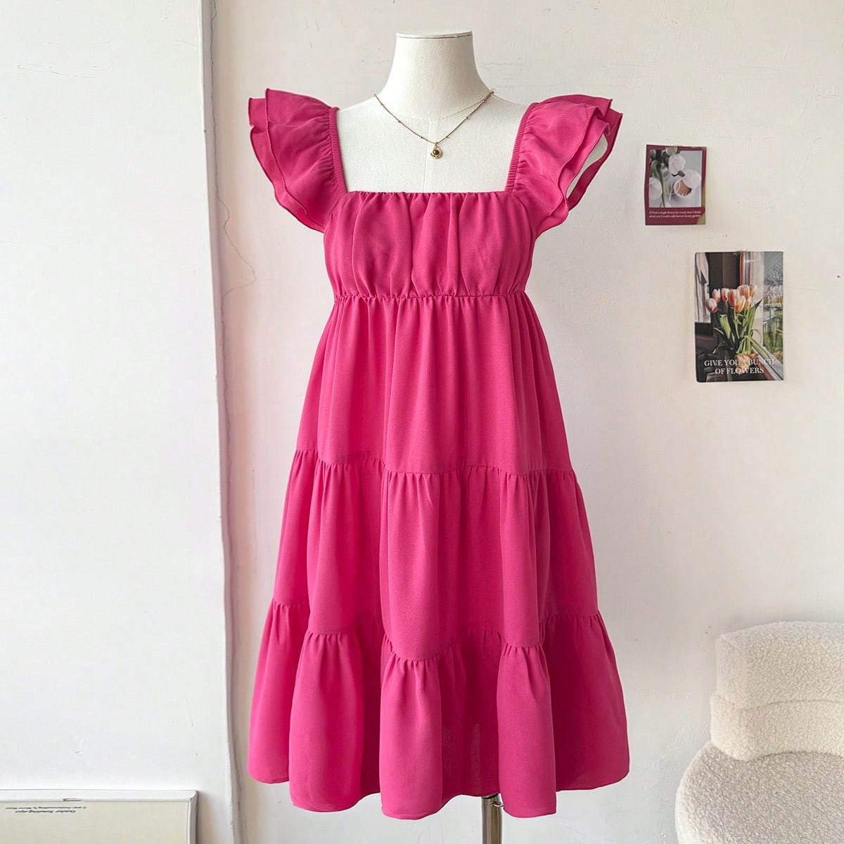 Vestido casual de línea A con pliegues para adolescentes, ideal para vacaciones