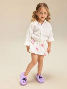 My Little Pony X SHEIN 可爱卡通暮光闪闪独角兽紫色女童儿童拖鞋，柔软毛绒保暖冬季家居鞋，轻便耐用EVA鞋底，适合春、秋、冬季居家卧室空调房穿着，独角兽图案 - 紫色 - 查看 4