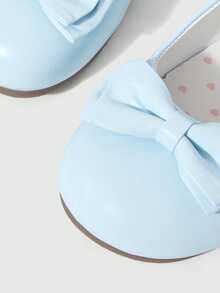 ROMWE Kawaii 女士时尚透明蝴蝶结装饰平底甜美玛丽珍小皮鞋套脚乐福鞋软底裙装鞋 - 藍色 - 查看 5