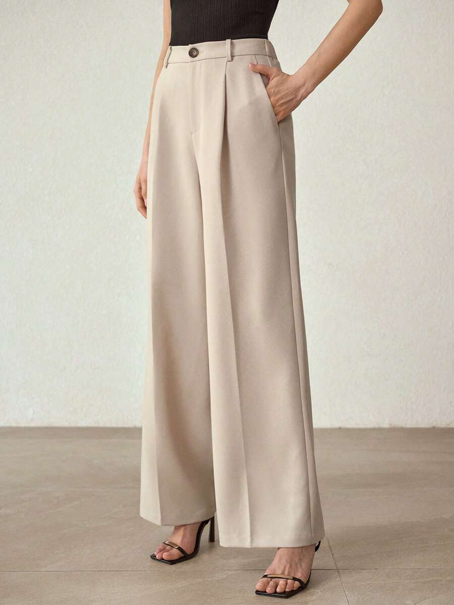 MOTF PREMIUM MINIMALIST WIDE LEG PANTS, SPRING/SUMMER - Khaki - View 2