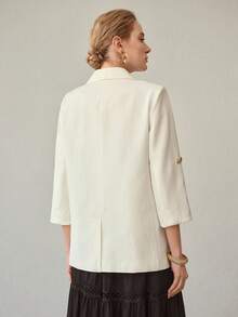 MOTF PREMIUM 优雅亚麻宽松西装外套，春夏款 - 白色 - 查看 3