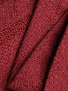 DAZY 2件套女士印花宽松长袖T恤和直筒裤睡衣套装，秋季款 - 酒紅色 - 查看 9