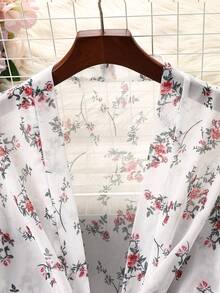 Franclia Women's Spring/Summer Fashionable Tie-Waist Lantern Sleeve Floral Lightweight Jacket - Multicolor - View 4