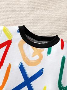 Baby Boy Letter Print Short Sleeve T-Shirt And Distressed Denim Shorts Set - Black - View 5