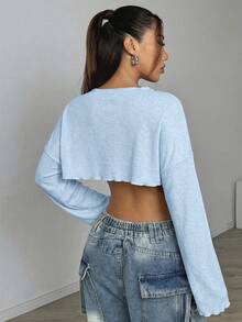 SHEIN EZwear 浅蓝色性感竹纤维针织轻薄短袖防晒T恤，适合春夏穿着 - 淺藍色 - 查看 2