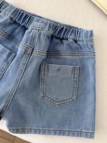 LMoss Kids Váy ngắn denim màu xanh dương đính ngọc trai giả màu trắng dành cho bé gái, thích hợp cho mùa hè, phong cách thường ngày và thời trang đi nghỉ mát, thời trang đường phố, phong cách những năm 2000, chất liệu denim mềm mại và thoải mái. - Rửa nhẹ - Xem 6