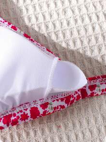 SHEIN Tween Girls' Pink Ditsy Floral Spaghetti Strap Bikini Swimsuit Set, Summer Beach Vacation - Pink - View 5