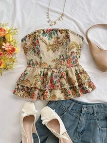 Soleia لباس علوي نسائية كاجوال، للمنتجعات، الشاطئ، ضيوف الزفاف، التخرج، الغداء، عطلة الربيع، عيد الفصح، مهرجان الموسيقى أنيقة بوهيمية استوائية بدون أكتاف، كتف بارز، ظهر مفتوح، حافة مكشكشة قصيرة، خريف/شتاء - متعدد الألوان - مشاهدة 3