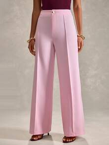 RueChic Women Solid Color Button Detailed Regular Fit Pants - Baby Pink - View 6