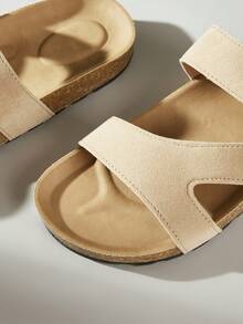 Solecia Women Shoes Summer Single Buckle With Apricot Round Head Thick Bottom, Personalized Suede Brown And Black Slippers Daily Out Of The Street - Apricot - View 6