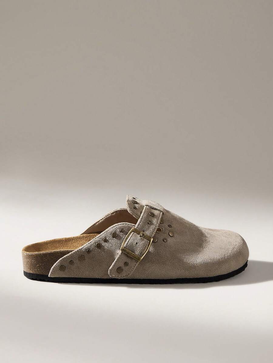 Women's Casual Slip-On Mules With Buckle Design - Grey - View 1