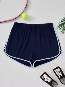 Comfortcana Quần short thể thao thường ngày dành cho nữ cỡ lớn với viền tương phản. - Màu xanh lam - Xem 6
