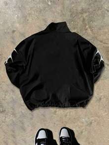 Sport MetroGents Men's Minimalist Printed Zip-Up Long Sleeve Sports Jacket, Gym - Black - View 3
