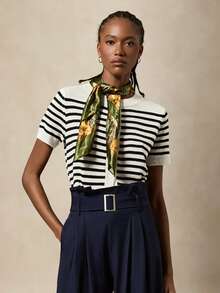 Briarwyn 女士休闲通勤撞色条纹短袖开衫 - 黑與白 - 查看 7