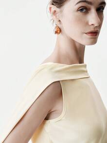Selianne Women's Fashion Sleeveless Asymmetric Draped Side Shoulder Ribbon Thick Strap Deep V Design Vintage Elegant Casual Commute Tank Top, Spring/Summer - Apricot - View 6