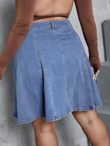 SHEIN ICON Plus Size Solid Color Belted Casual Summer Versatile Denim Mini Skirt - Light Wash - View 2