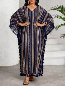 SHEIN Lady Đầm cỡ lớn in họa tiết nhiều màu sắc, đầm thời trang thường ngày cho các buổi đi chơi mùa xuân và mùa hè. - Nhiều màu - Xem 5