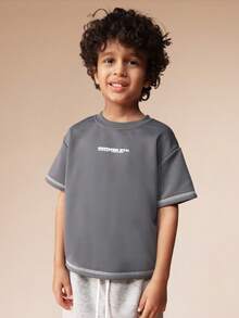 SUMWON Boys Short Sleeve Crew Neck T-Shirt And Drawstring Jogger Set With Contrast Stitching And Brand Print Casual Vacation - Dark Grey - View 3