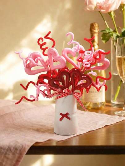 Joivida 1 PC Valentine's Day Red Heart-Shaped Berry Picks Romantic Date Night Home Decor Tabletop Ornaments