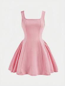 Firerie Kids Tween Girls Elegant & Cute Square Neck A-Line Patchwork Dress With Large Bow Back - Baby Pink - View 3