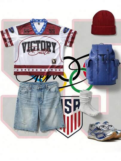 GALLERY FADE Men's Large Print Number "55" Print V-Neck Short Sleeve Loose Cut-Out Style T-Shirt