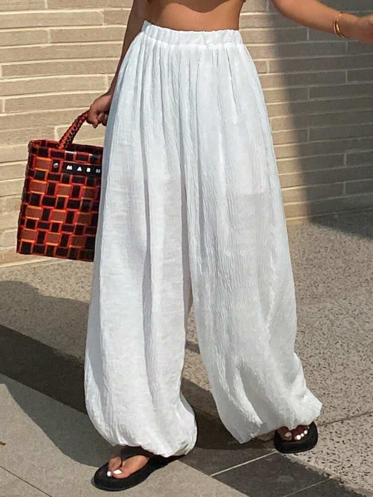 Women's Loose Casual Beach Vacation Style White Pants, Suitable For Spring, Summer, Valentine's Day