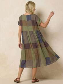 Faunlyn 格紋印花蝙蝠袖娃娃裙 - 彩色 - 查看 2