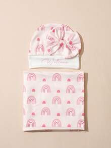 SHEIN 2Pcs Set Newborn Girl Swaddle Wrap With Matching Bow Hat Strawberry Printed Baby Swaddling Blanket Infant Photography Props - Multicolor - View 3