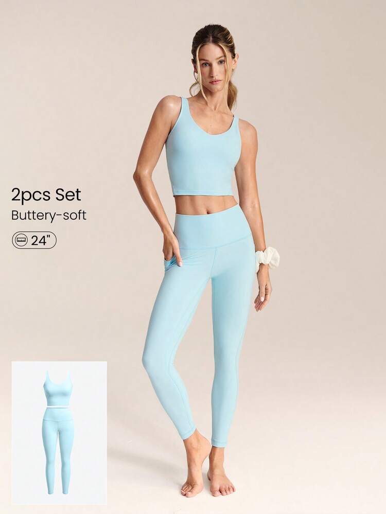 2 Pieces FeatherFit™ Cropped Active Tank & High-Rise Leggings Set