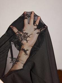 SHEIN Women's Sexy Lace Patchwork Backless High Slit Slip Dress - Black - View 7